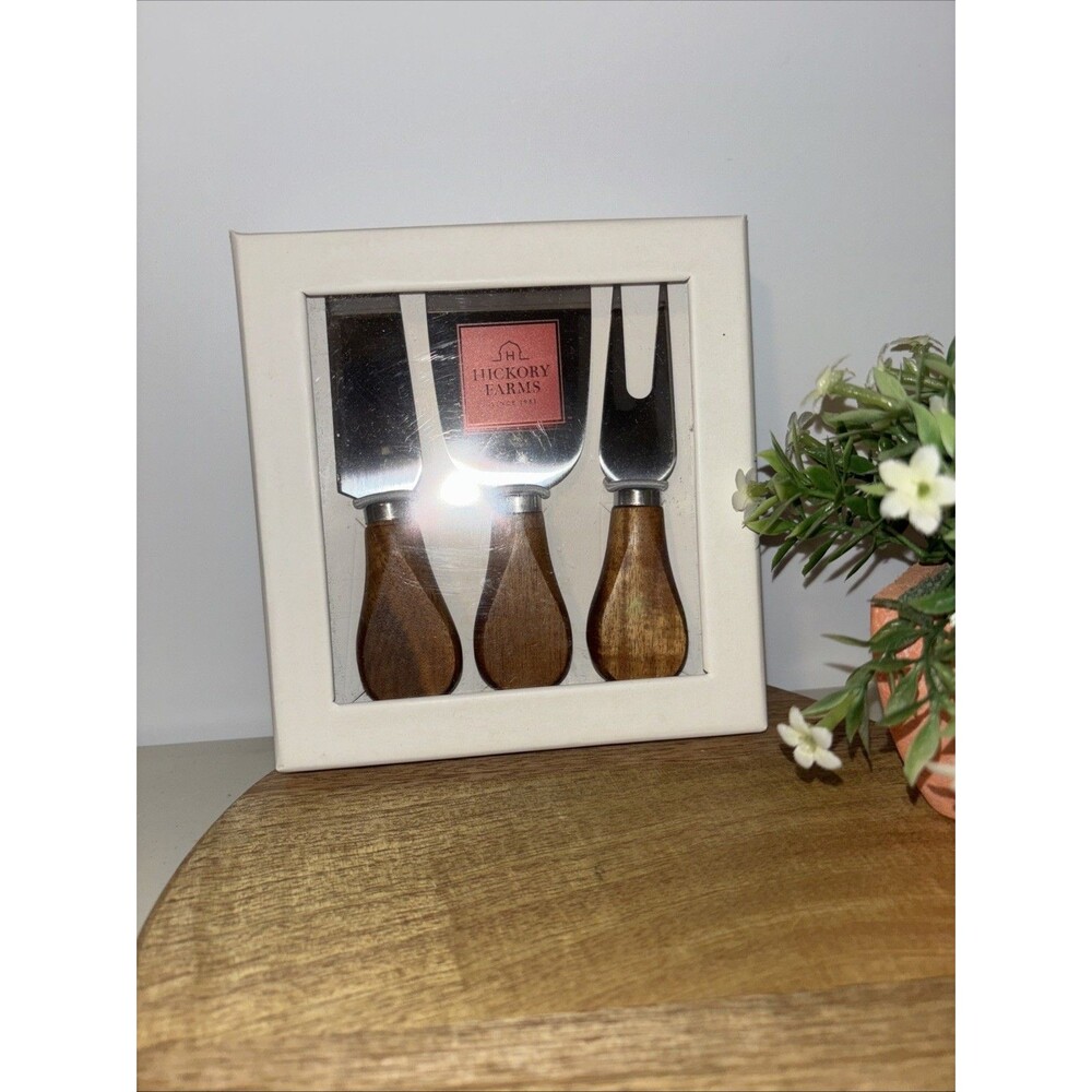 Hickory Farms 3 Pc Cheese Wood Handle Tools set New in Box- Party-Holidays